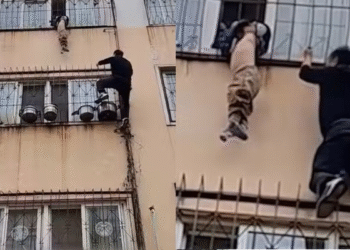 Increíble rescate de un niño que colgaba de una ventana