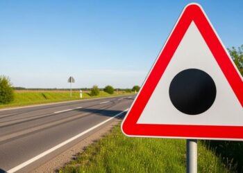 O que significa a placa de trânsito triangular branca com um ponto no centro e onde é encontrada